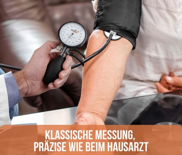 Pulox Manuelles Blutdruckmessgerät im Set mit Tasche plus Flachkopf-Stethoskop (Aneroid Sphygmomanometer)
